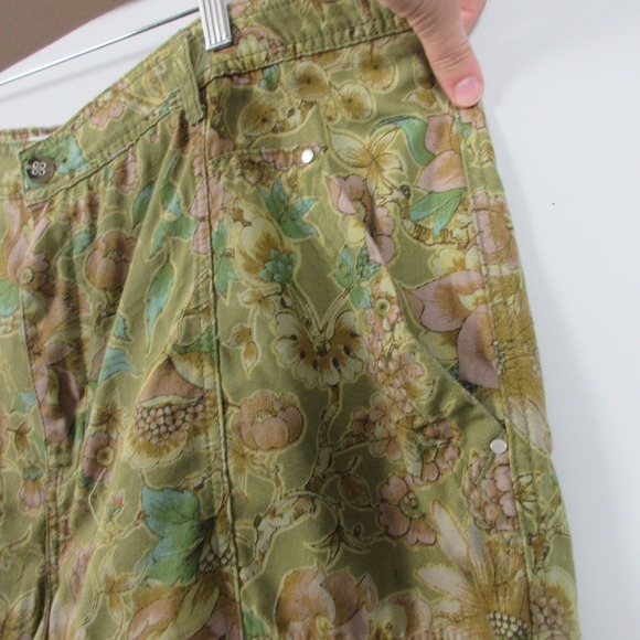 Anthropologie Cropped Cargo Pants Women 22W Green Cotton Floral Boho Baggy 488 - Picture 16 of 16